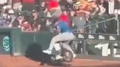 Scooter-Unfall bei Baseball-Spiel: Maskottchen kollidiert mit Profi