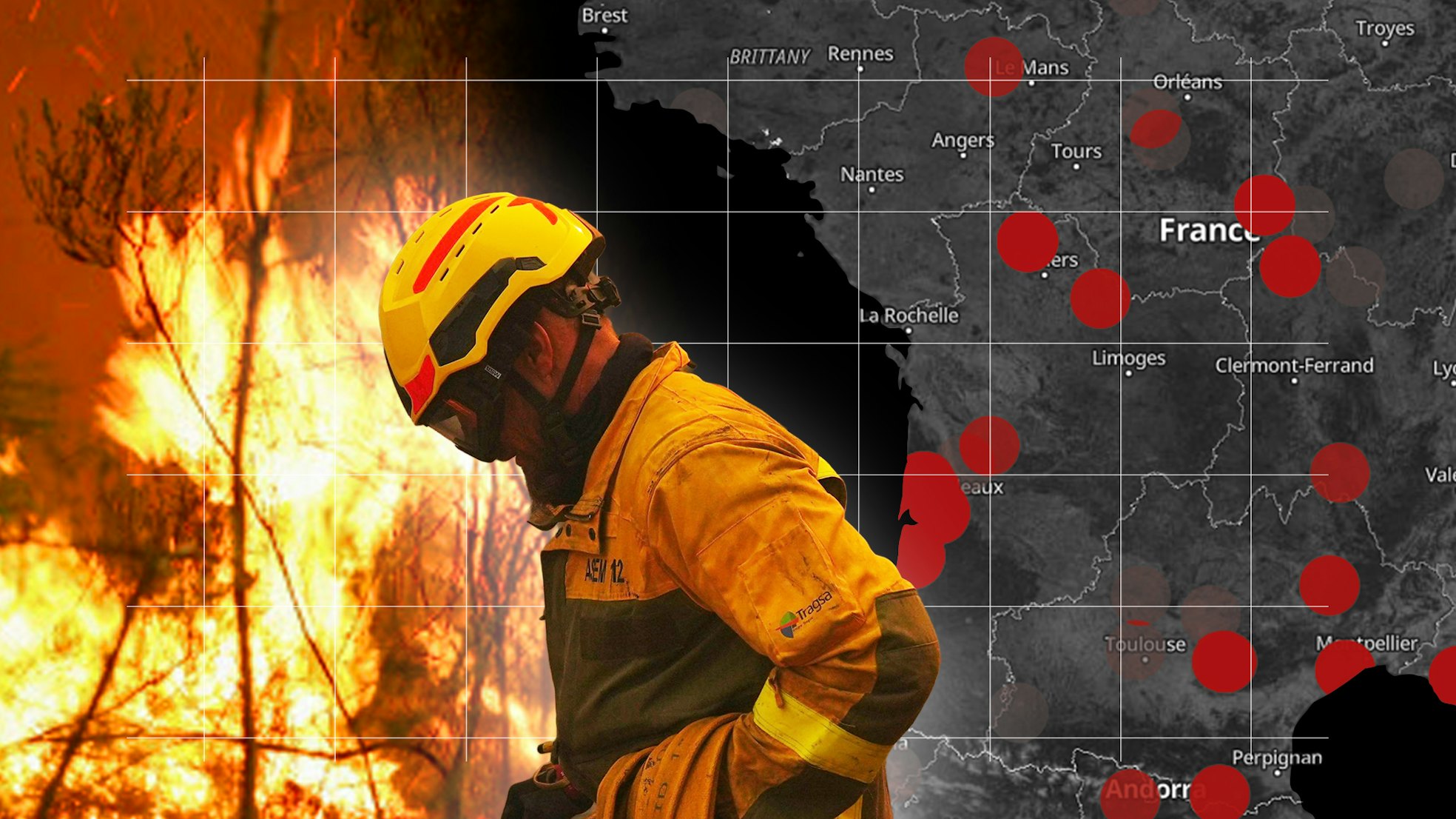 Die Verbreitung der Waldbrände in Frankreich und Spanien