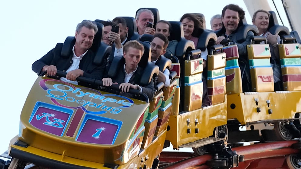 Markus Söder und Dominik Krause erleben Adrenalinkick auf dem Oktoberfest