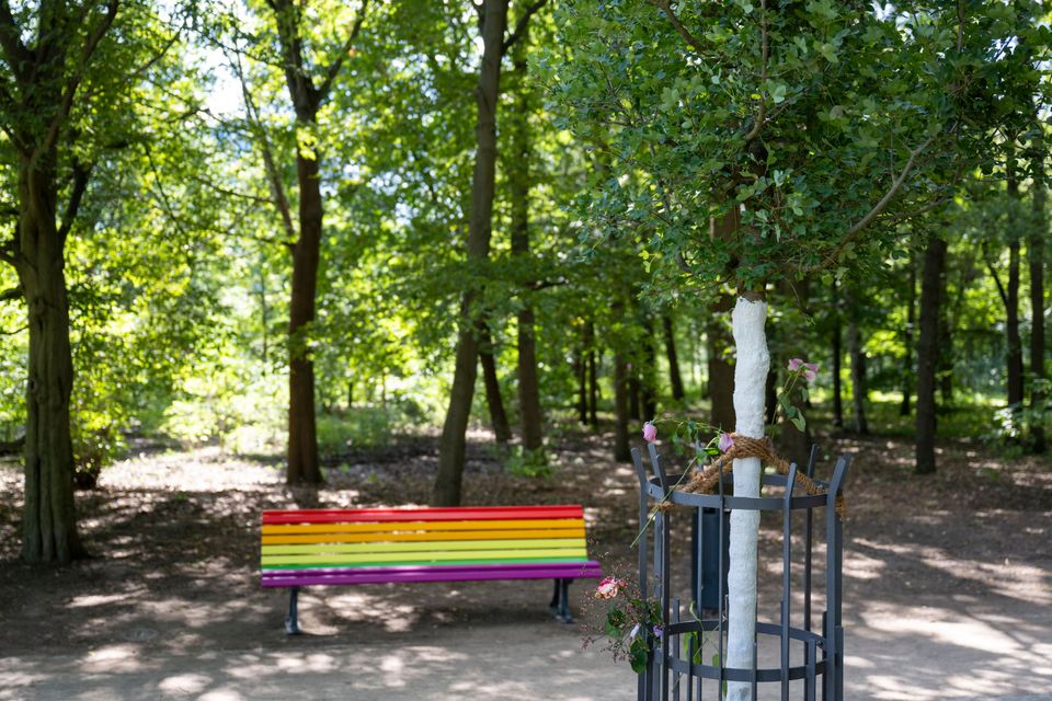 Zerstörung der Regenbogenbank im Berliner Tiergarten